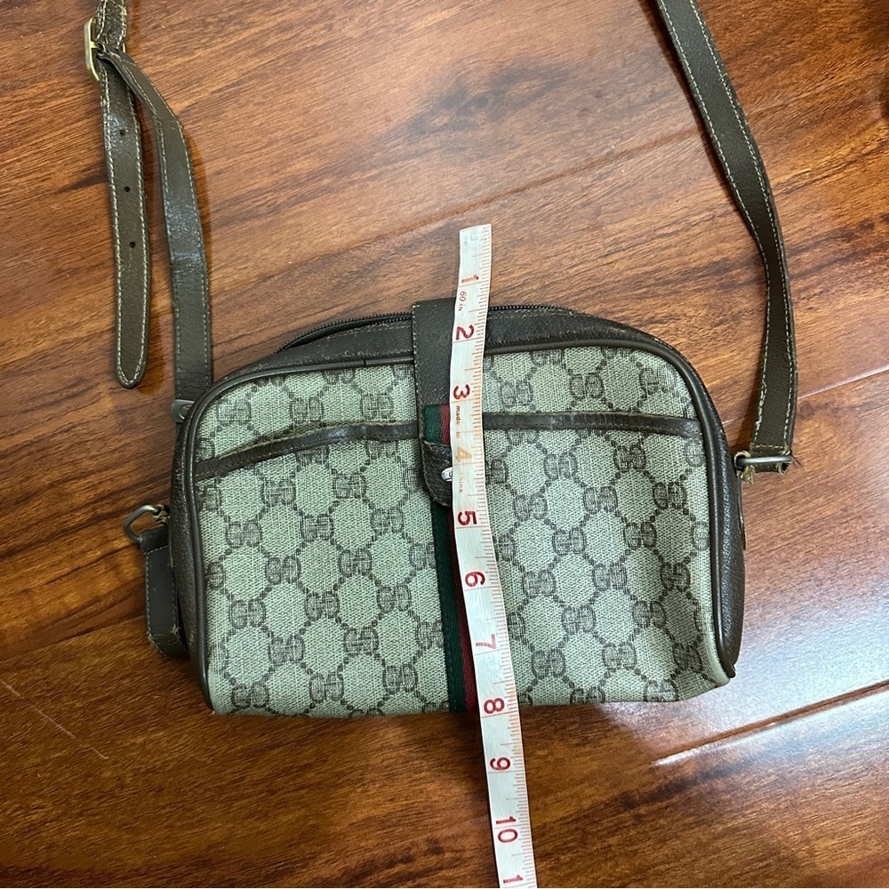 GUCCI Web Sherry Line GG Canvas Shoulder Bag PVC Leather Beige Green Vintage - Picture 14 of 15